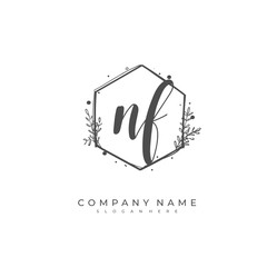  Handwritten initial letter N F NF for identity and logo. Vector logo template with handwriting and signature style.
