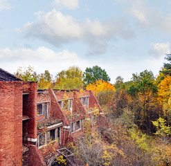 Totally ruined red brick house