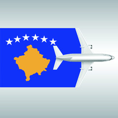 Plane and flag of Kosovo. Travel concept for design