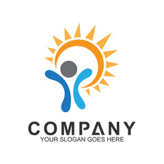 happy children with sun,kids care logo design template