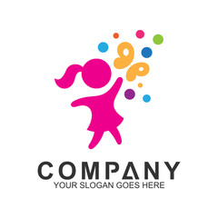 the logo of girls playing with butterflies, cute girl + butterfly, creative and playful logo design