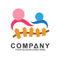 family play logo, parents and children logo vector with fences