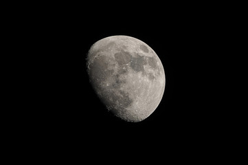 Close up Waxing Gibbous Moon Isolated on Dark Sky in Thailand