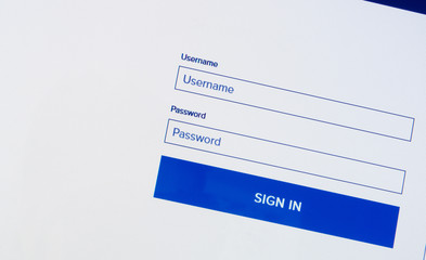 Username and password on computer screen, sign in concept