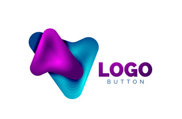 Arrow logo template. Or play or download button logotype template. Minimal geometrical design, 3d geometric bold symbol in relief style with color blend steps effect. Vector Illustration