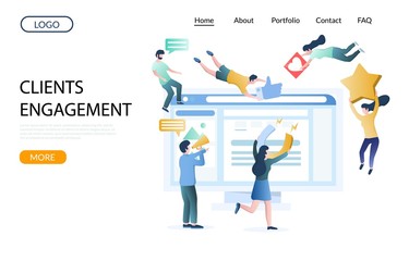 Clients engagement vector website landing page design template