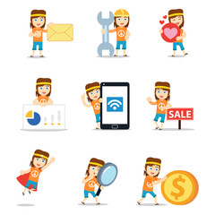 Set of man character in hippie lifestyle.