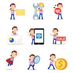 Set of woman character in fashion hippie.