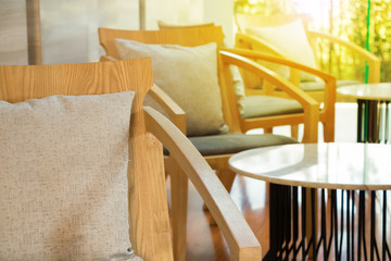 lobby with wood armchair