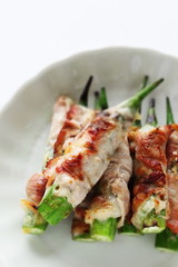 Grilled  Okra and pork  for asian gourmet