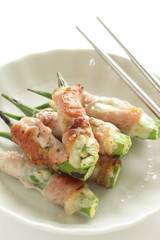 Grilled  Okra and pork  for asian gourmet