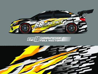 Drift car graphic livery design vector. Graphic abstract stripe racing background designs for wrap cargo van, race car, pickup truck, adventure vehicle. Eps 10