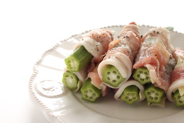 Prepared Okra and pork ready for cooking