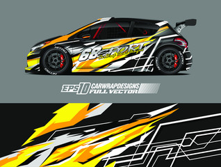 Drift car graphic livery design vector. Graphic abstract stripe racing background designs for wrap cargo van, race car, pickup truck, adventure vehicle. Eps 10