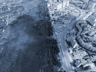 Border between town and countryside. Kiev, Ukraine