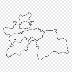 Blank map of  Tajikistan. High quality map of Tajikistan with provinces on transparent background for your web site design, logo, app, UI. Asia. EPS10. 