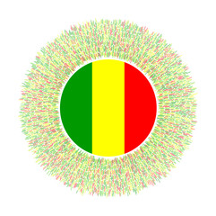 Fototapeta premium Flag of Mali with colorful rays. Radiant country sign. Shiny sunburst with Mali flag. Classy vector illustration.