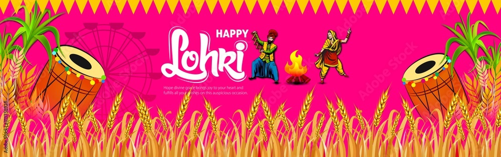 Wall mural Happy Lohri illustration background for Punjabi harvest festival - Vector