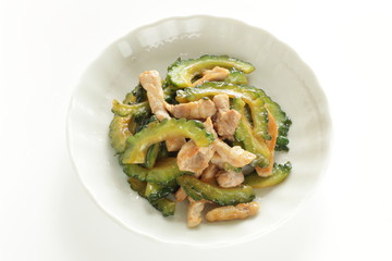 Chinese food, bitter melon and pork stir fried 