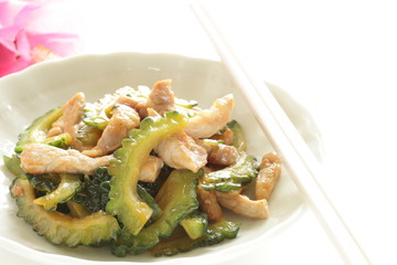 Chinese food, bitter melon and pork stir fried 