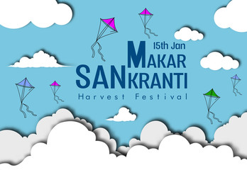 Modern and Creative Illustration of Happy Makar Sankranti Festival Background wallpaper with colourful kite string for festival of India