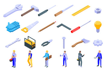 Repairman icons set. Isometric set of repairman vector icons for web design isolated on white background