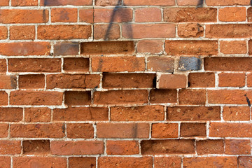 old brickwork, brick wall partially destroyed from old age