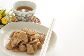 Chinese food, deep fried tofu simmered for vegetarian food 