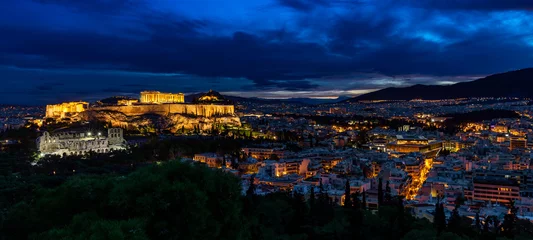 Tuinposter Athene Panorama van Athene bij nacht