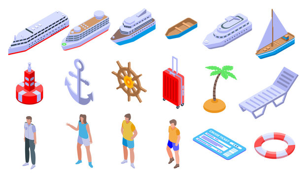 Cruise icons set. Isometric set of cruise vector icons for web design isolated on white background