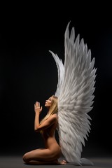 Nude girl with beautiful wings profile view