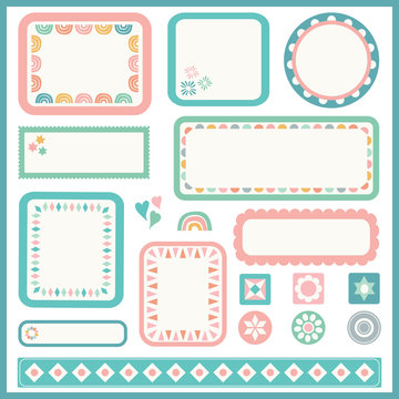 Vector frame and border set for kids. Set of cute design elements with geometric detail.