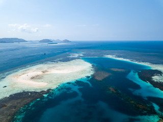 Beautiful aerial view of small Sand bar Islands in East Nusa Tenggara, Flores, Indonesia 