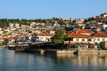 Fototapeta na wymiar Historical part town Ohrid is located next to the Ohrid lake, Republic of North Macedonia