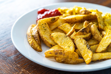 Fried Potatoes with Eggs and Ketchup