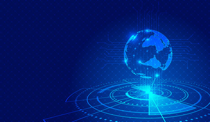 Obraz premium The geoglobe composed of dots and lines, the creative background of international and global Internet science and technology concepts.