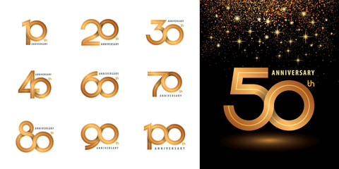 Set of Anniversary logotype design, Celebrating Anniversary Logo multiple line silver and golden