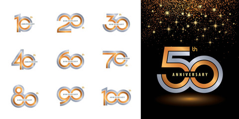 Set of Anniversary logotype design, Celebrating Anniversary Logo multiple line silver and golden