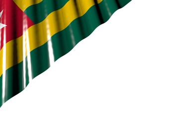 wonderful shining flag of Togo with big folds lying flat in left top corner isolated on white - any celebration flag 3d illustration..