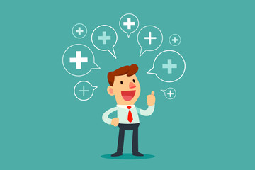 businessman showing thumb up with positive thinking symbol