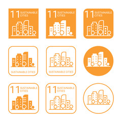 Sustainable Cities Icon Set. Linear and Flat Style