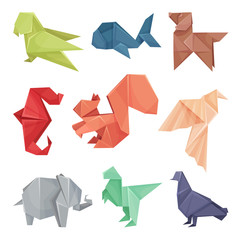 Origami Animals Vector Set. Colorful Art of Paper Folding