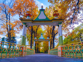 Saint Petersburg. Russia. City Pushkin. Tsar's village. Chinese bridge. Alexander Garden in the...
