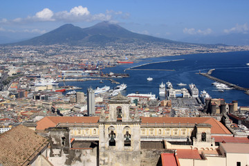 Stunning view of the Certosa di San Martino monastery complex, the city of Napoli and the Mount Vesuvius - Naples, Italy