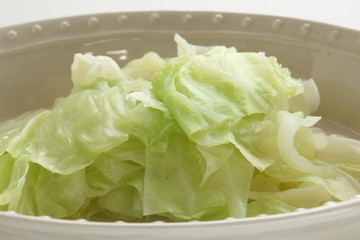 Chinese food, boiled cabbage in bowl with copy space