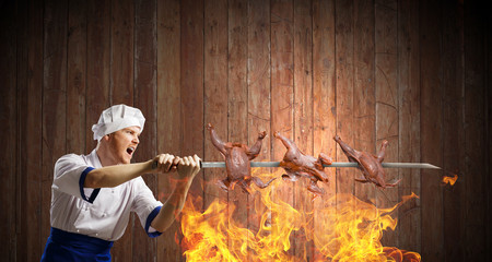 He is crazy about cooking. Mixed media