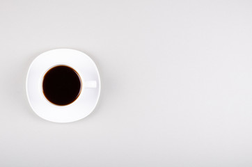 Coffee cup composition on gray background. Flat lay.