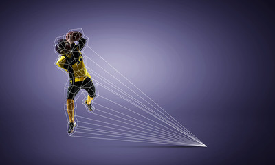 Rugby player with ball. Mixed media