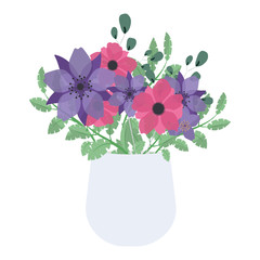 Flowers in a pot isolated on a white background. Vector illustration of flowers.