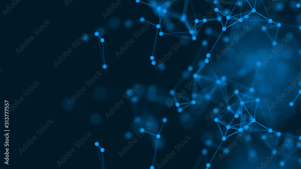 Wall mural 3d rendering abstract futuristic with connection glowing lines and particle on dark blue background,